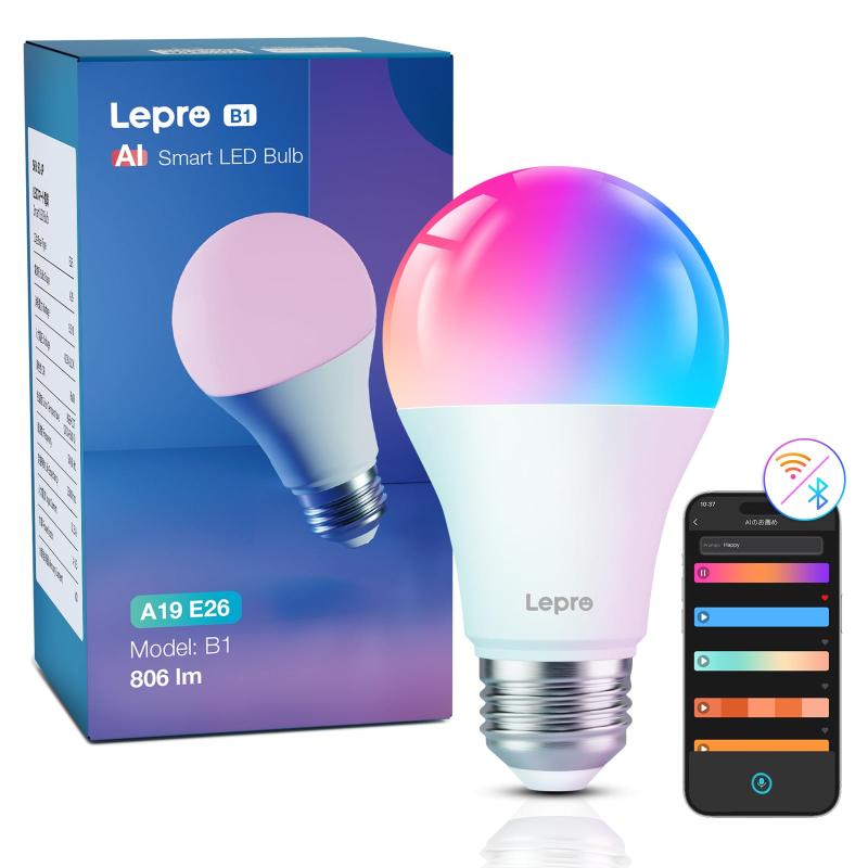 Lepro AI スマート電球 Wi-Fi LED電球 E26 調光調色 RGB マルチカラー スマートライト Google Home Alexa対応