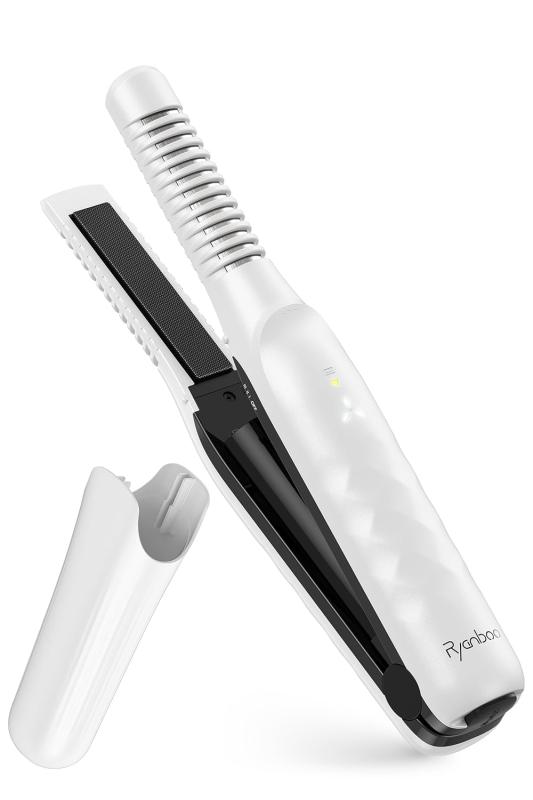 Ryanboo コードレスヘアアイロン【機内持ち込み能力のある・湯気いきり立つを起こさない】 パールホワイト-マットブラック