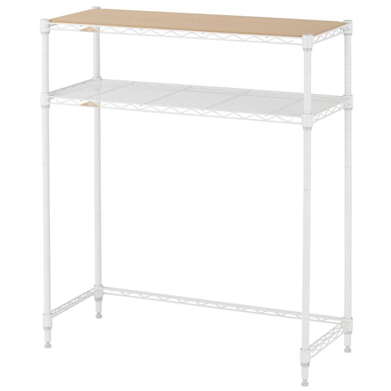 ドウシシャ ルミナス コンパクトキッチンラック 幅79.5cm&times;奥行34.5cm&times;高さ90cm 耐荷重80kg ルミナスラテ ポール径19mm キッチンラック2段 LL8090-2KW 天板ウッドシート付 ゴミ箱上ラック 炊飯器 作業｜LAPPISTORES