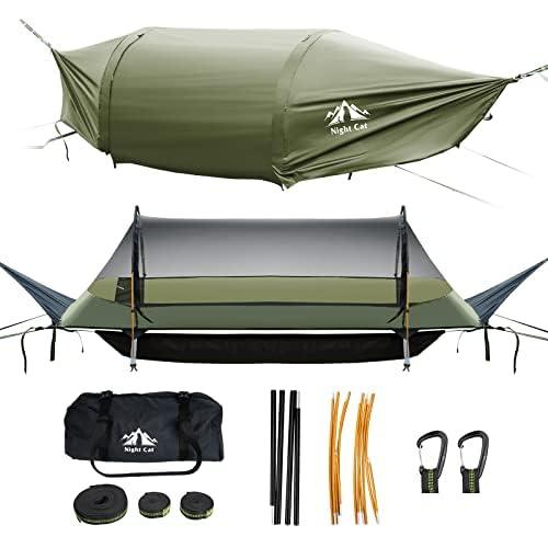 Night Cat フラットレイ ハンモックテント 蚊帳 防水レインフライ 収納スペース付き 1人用 軽量 150kg 221&times;71&times;48cm バックパッキング ハイキング キャンプ用｜LAPPISTORES