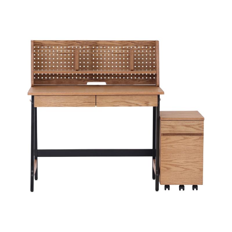 関家具(Sekikagu) 学習デスク デスク・上置き・ワゴン 3点セット レッドオーク材 100cm幅 ナチュラル ブレーム 379899