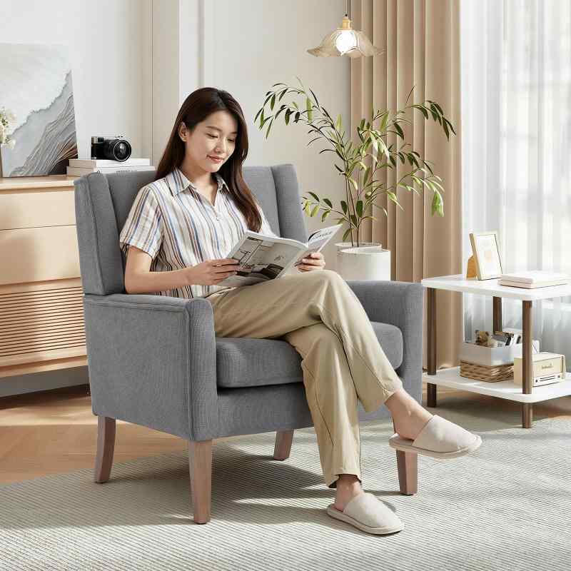 モダンウィングバックリビングチェア、布切れ張り声遣いひじ掛け椅子、待ち合い室居敷き・木製脚付き添い人長椅子女性議長、執務室/臥し所/読みものあき場所用