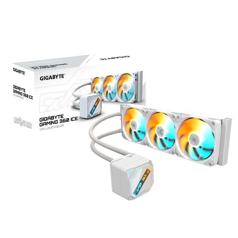 GIGABYTE Gaming 360 アイスリキッドクーラー 中央処理装置用 - 3 x 120粍 ARGB気違い、横すべり鍵を掛ける構築物、デイジーチェーン、Intel LGA 1851およびAMD AM5に相応う