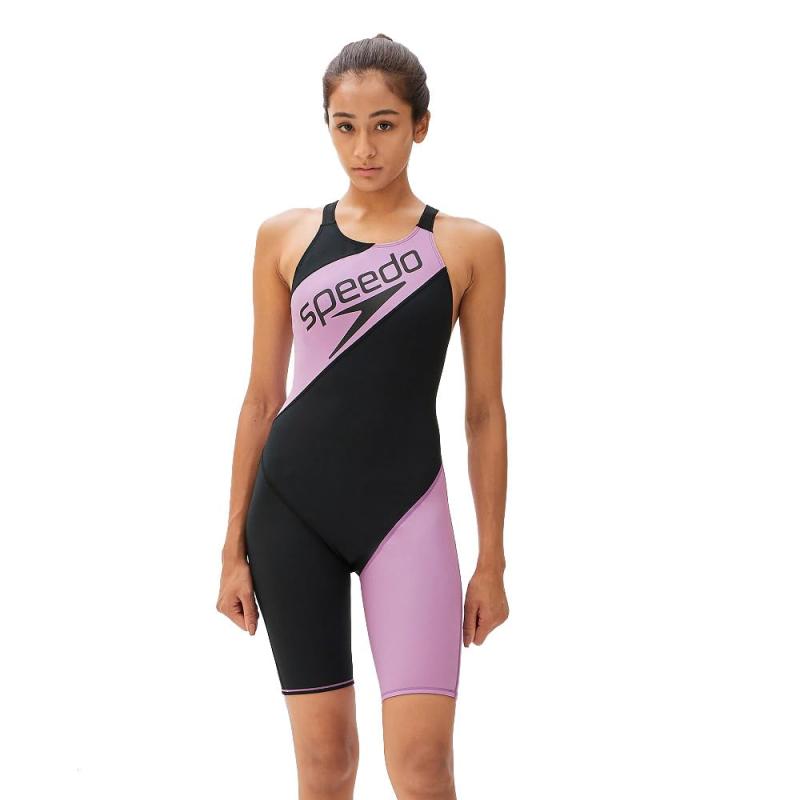 Speedo(機敏さ) 競泳用形づくる水泳着 Panel Freasily TurnS Kneeskin パネルフリージリーターンズニースキン レディース STW12303 黒いこと/マイアミ紫はしどい L