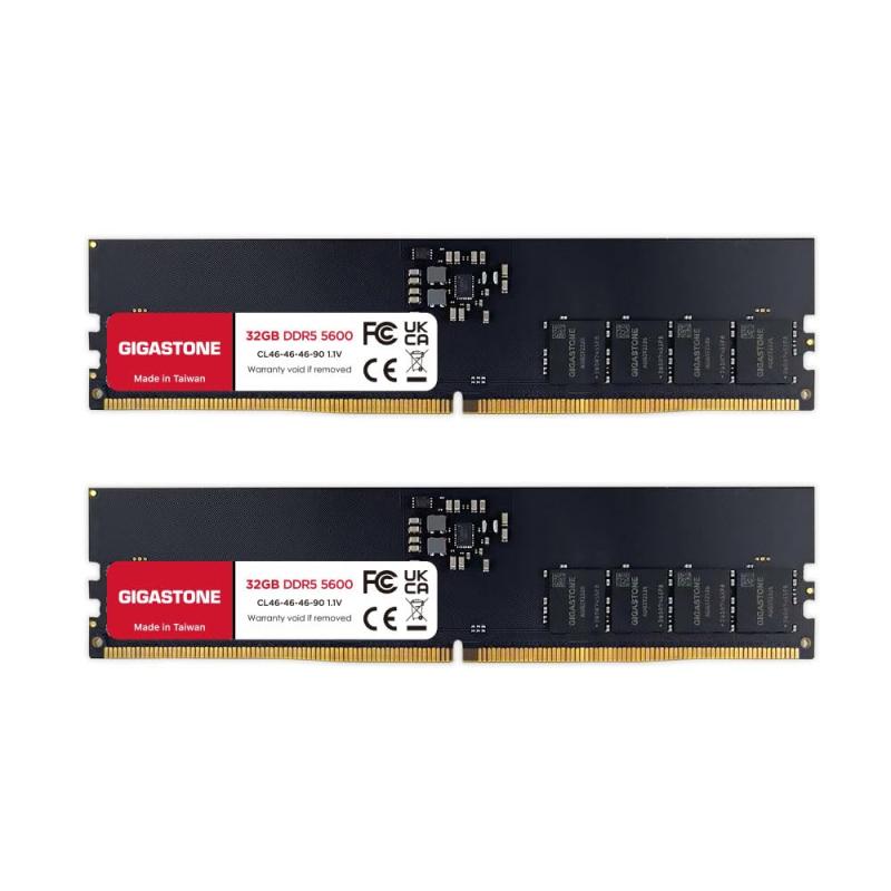 【記憶装置 DDR5】GIGASTONE 32GBx2枚 (64GB Kit) DDR5 5600MHz マイコン5-44800 CL 46-46-46-90 1.1V UDIMM 288 ピン アンバッファード 非 ECC マイコン 勉強机いの一番専用 メモリモジ
