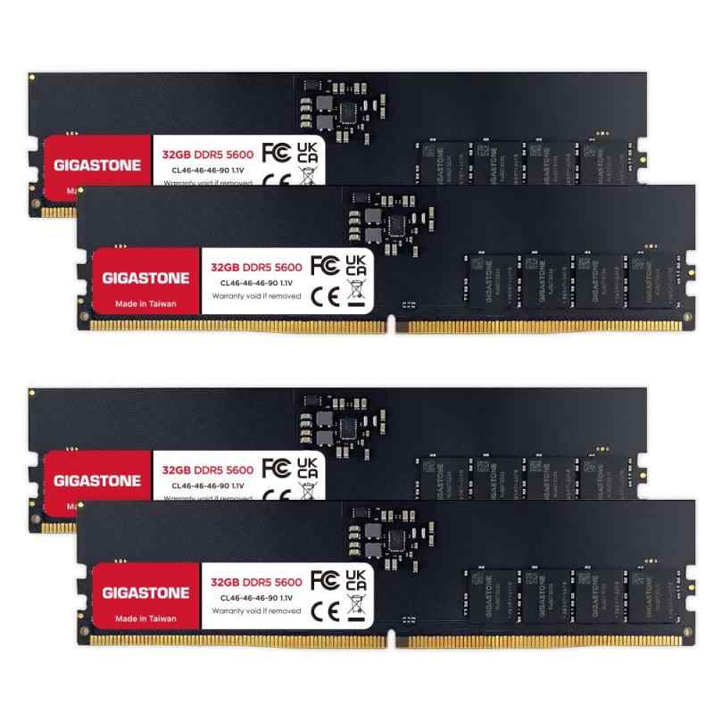 【記憶装置 DDR5】GIGASTONE 32GBx4枚 (128GB Kit) DDR5 5600MHz マイコン5-44800 CL 46-46-46-90 1.1V UDIMM 288 ピン アンバッファード 非 ECC マイコン 勉強机いの一番専用 高性能