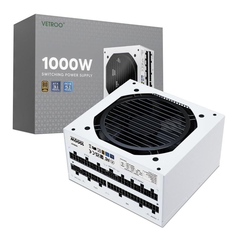 Vetroo 1000W電源ATX 3.0 ReadyダブルPCIe 5.0, 80 Plus Goldフルモジュラー、コンパクトサイズ、日本105℃コンデンサ、エコモード120mm FDBファン、10年、ゲームPCなどに対応 (White)|LAPPISTORES