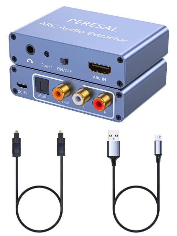 PEREASL HDMI ARCアダプター Audio Extractor ARC音声分離器 光デジタル/SPDIF+同軸+RCA（L/R）アナログオーディオ+3.5mm出力 192KHz対応 音声分離 CEC音量調整対応 テレビ用 サウンドバー/アンプ