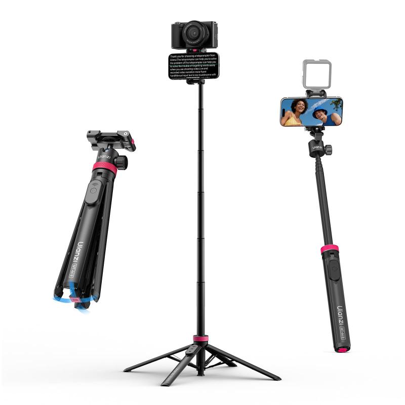 Ulanzi MT-44B スマホ三脚 カメラ三脚 自動開閉 片手 150cm 自撮り棒 四脚 2in1スマホクリップデザイン スマホとカメラ一緒撮影 7段伸縮 ボール雲台 360°回転 軽量 リモコン付き コールドシュー付