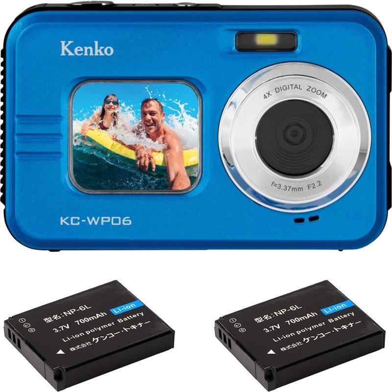 ケンコー(Kenko) 雨合羽コンパクトカメラ KC-WP06 ST 乾電池＋1個書き割り IP58防塵雨合羽動作 広角25.5粍 向こう正面管する積み上げる 2.7K画像映画化 青碧 163566