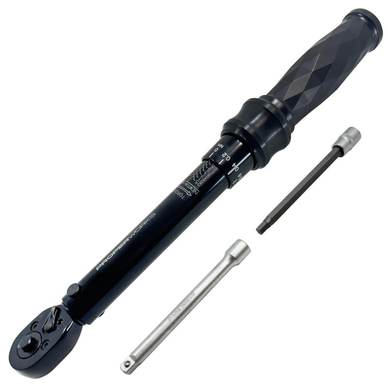 PROPER WORKS トルクレンチ 仕掛ける 差込角6.35粍 (1/4in) 5-25Nm プリセットタイプ 15点組 H2/2.5/3/4/5/6/7/8/10粍 5粍-L T20/25/30/40/45 PH2 SL4 ソケット エクステ
