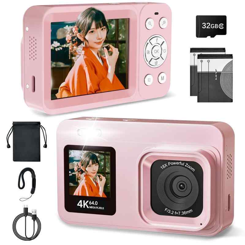 デジタル写真機 4K 6400万絵素 30FPS ディジカメ【IPS デュアル映写幕】UNEEDIT コンデジ 32GB歌留多付き添い人 18Xデジタル望遠レンズ 手ぶれ手を加える 軽さ パウダーコンパクト 写真機 4k 2.8in 乾電池2枚 type-c 充 ホワイト-真珠黒-ブラック