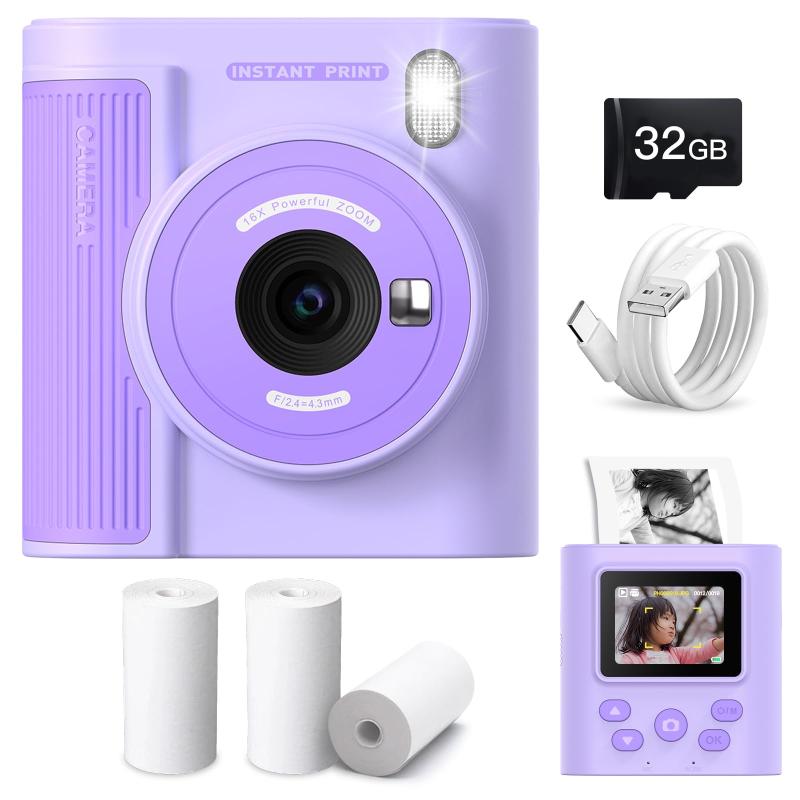 Moledro プリントカメラ 子供用 インスタントデジカメ キッズ 4800万画素 1080P動画 感熱紙 印刷 32GBマイクロSDカード付き トイ インスタント 印刷機能付き 2.0インチIPS画面 3-12歳 女の子 男の子 ｜LAPPISTORES