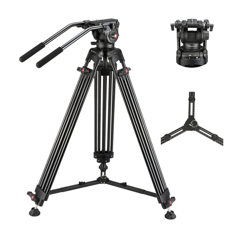 MagicLine 70.9in ヘビーデューティー 軽銀テレビカメラ三脚 フルードヘッド付き添い人 パンバーハンドル2個+クイックリリースプレート2個 伸縮式ミッドレベルスプレッダー 最大限度掛け目22重量ポンド C