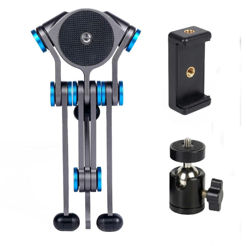 Jialefu フレキシブル アルミニウム 三脚 自由雲台＆スマホホルダー付属 超軽量180g DSLR・GoPro・スマートフォン対応 耐荷重2kg 卓上 ポータブル 低角度撮影 トラベル三脚 ビデオ三脚 セルフィー