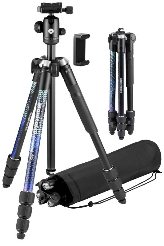 マンフロット(Manfrotto) Element MII 軽銀4段三脚一揃いの道具BL スマホクランプ属する 最大限度高160糎 書き込み高42.5糎 用心深さ1.55kg 耐荷重8kg ４段 捻じれ鍵を掛ける キャリングバッグ属する ボ