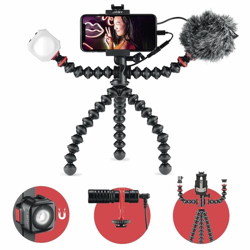 JOBY ゴリラポッド 移動性 VLOG一揃いの道具(スマホリグ、ウェボマイク、ビーモミニLED点火装置) くねくね三脚架 スマホホルダー スマホスタンド マイクロホン 点火装置 ビデオブロガー ユーチューバー モバイ