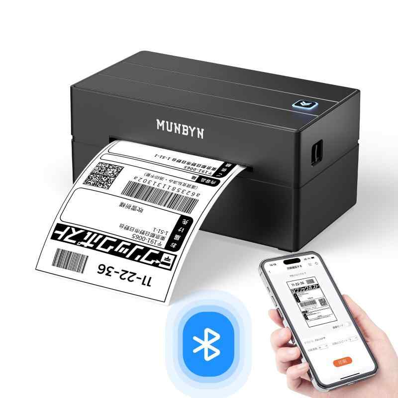MUNBYN Bluetoothラベルプリンター 180mm/s 高速印刷 ワンクリック設定 ホーム&オフィス用 日本郵便対応(クリックポスト) 幅108mm(最大) A6ラベル対応 Windows&Mac対応 203dpi 専用エディタ|LAPPISTORES
