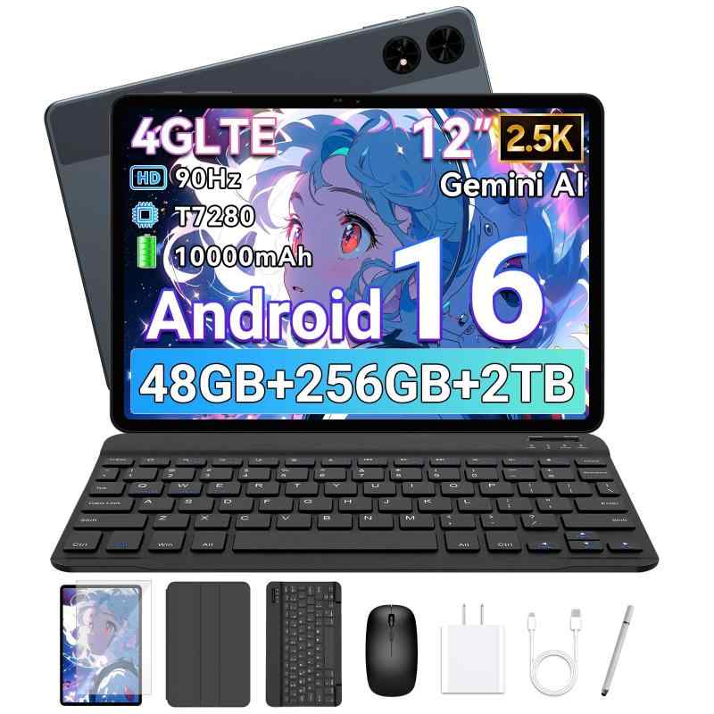 【Android16 経口避妊薬 12in】TABWEE T60 ヒューマノイド16 経口避妊薬パソコン、48GB+256GB+2結核症取りひろげる、2.5K IPS大画面 2400×1600解像力 90サイクル、Widevine L1+Netflix相応う、Tablet