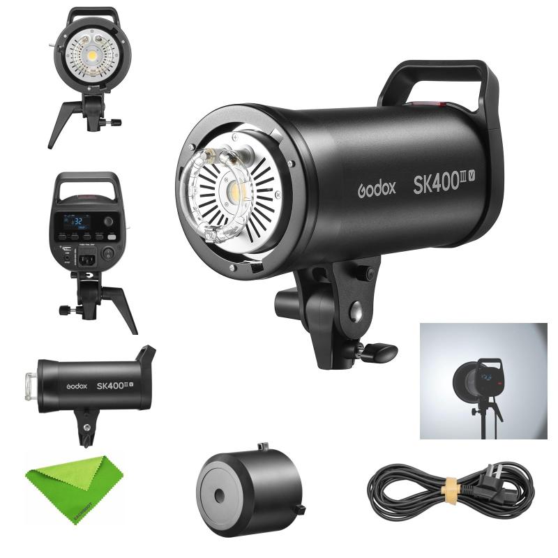 Godox SK400III-V 400Ws 制作室用ストロボフラッシュ・モノライト（GN65、10W LEDモデリング照明ランプ、再利用ひと休み0.1-1.5秒、2.4G無線電話、Bowensマウント）― 制作室映画化、場所撮