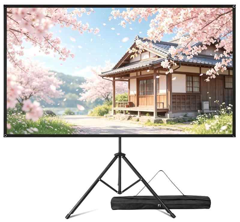【2026新御出座し 硝子衣料繊維自主独往式＆屋内室外兼用】VISULAPEX 工型照明ランプ付き添い人映写機映写幕 80in 16:9 4K相応う 自主独往式映写幕 projector screen 飾りつけ 持ちはこぶ 折りたたみ式 可視性角