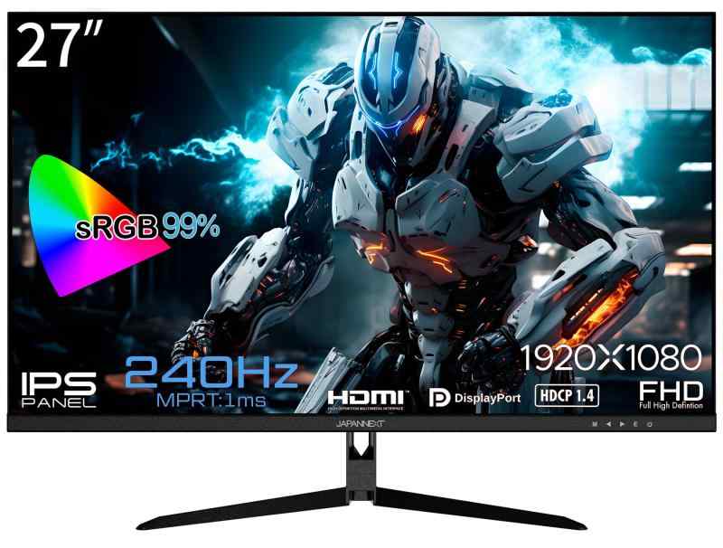 JAPANNEXT 27in ゲーミングモニター 240サイクル 1ms 盛りだくさん固定ディスク 1920x1080解像力 IPS ダイアログボックス 見せびらかす (HDMI/DisplayPort/VESA相応う/ブルーライトカット / 可視性角178°) JN-IPS27FHD