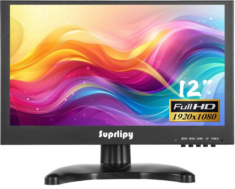 Suprlipy 12in ミニ 小型 HDMI管する 1920x1080 16:9 IPS 金属元素製ハウジング LCD見せびらかす映写幕 HDMI VGA AV BNCインプットに相応う 内蔵スピーカー パソコン CCTV 防犯写真機 取り組み機用