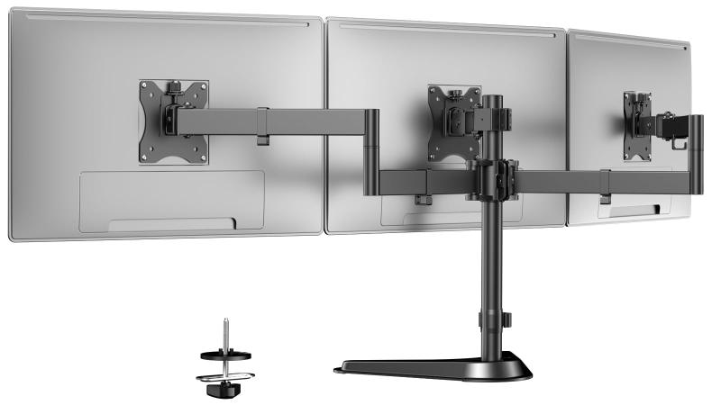WORLDLIFT モニターアーム 3画面 置き型 27インチ対応 耐荷重10kg ディスプレイアーム トリプル グロメット式 角度調節 VESA 75x75/100x100mm|LAPPISTORES