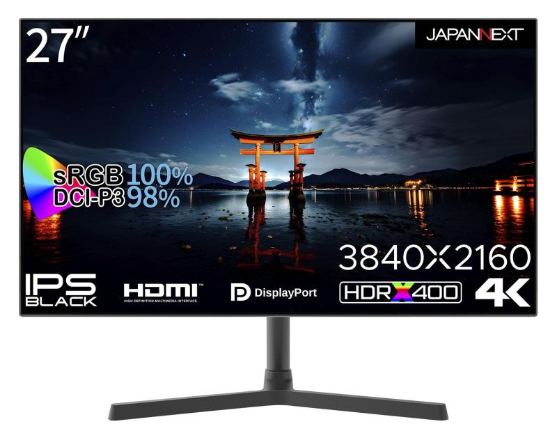 JAPANNEXT 27in 管する 4K UHD 3840x2160解像力 IPS BLACK 見せびらかす (HDMI/DisplayPort/金棒引き内蔵/VESA相応う/ブルーライトカット) JN-27IPSB4FLUHDR