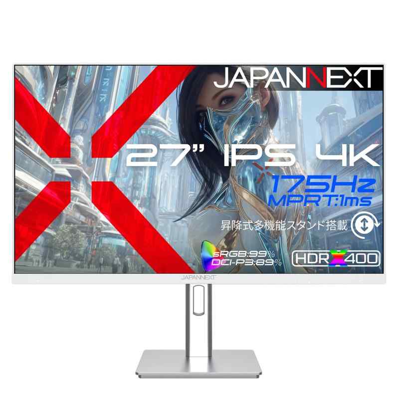 JAPANNEXT 27in IPSダイアログボックス積み上げる 175サイクル/1ms(MPRT)相応う 4K(3840×2160)解像力 ゲーミングモニター(白いこと) JN-i27G175U-HSP-W HDMI2.1 DP sRGB:99% HDR400好いかげんに なおなお書き5