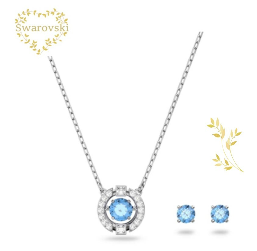 Special set SWAROVSKI 5480485 ネックレス &ピアス Sparkling Dance ラウンド, ブルー, ロジウム・コーティング プレゼント 誕生日 記念日 アニバーサリー ラグジュアリー 並行輸入品｜ラプラージュ　店
