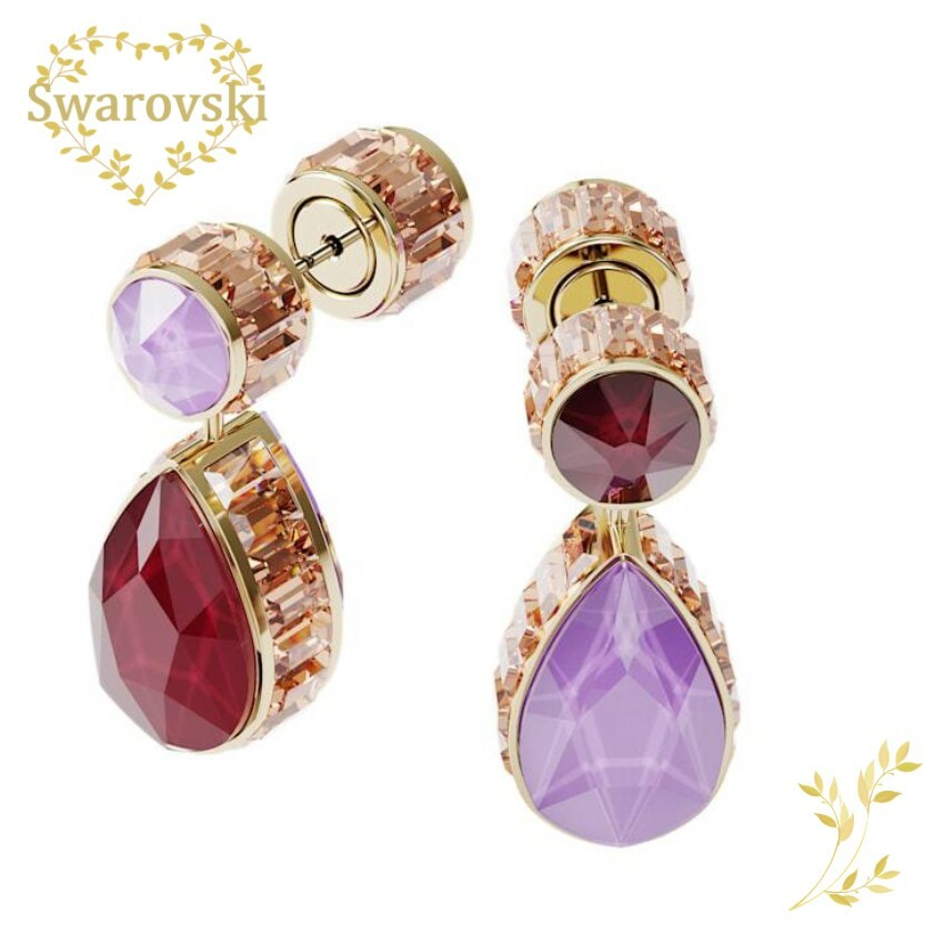 SWAROVSKI　ピアス　5600523　スワロフスキーアクセサリー Orbita ドロップピアス　アシンメトリーデザイン、ドロップカット, マルチカラー, ゴールドトーン・プレーティング　レッド　ライラック　レディース　プレゼント　記念日　ラグジュアリー　並行輸入品｜ラプラージュ　店