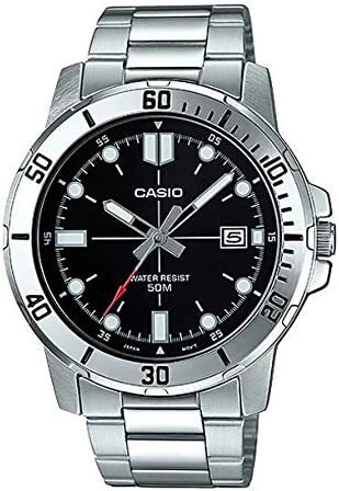 CASIO 腕時計　MTP-VD01D-1E　カシオ　メンズ エンティサー ステンレススチール ブラックダイヤル カジュアル アナログ スポーティウォッチ 並行輸入品　 クオーツ 　スポーティ　ビジネス　防水　記念日　プレゼント