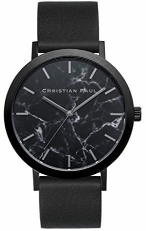 Christian Paul　腕時計　メンズ・レディース　ブラック マーブル　 35mm-MBB3501　ユニセックス BLACK MARBLE 　黒　レザーベルト　シンプル時計 ペアウォッチ 並行輸入品 プレゼント　記念日｜ラプラージュ　店