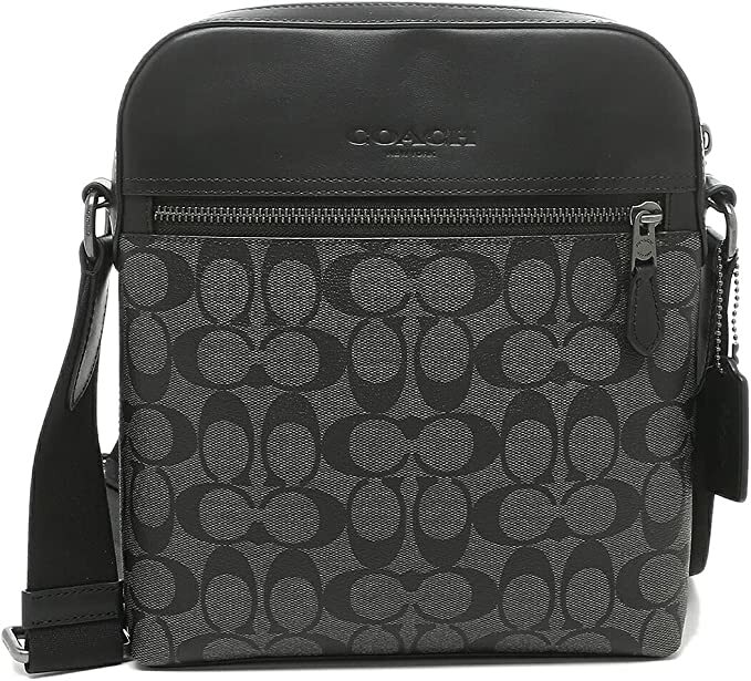 COACH ショルダーバッグ　4010-QBMI5　コーチ チャコール×ブラック ヒューストン シグネチャー PVC レザー フライト バッグ 　斜めがけ 　肩掛け カバン 鞄 シンプル　並行輸入品 ブランド　通勤　通学