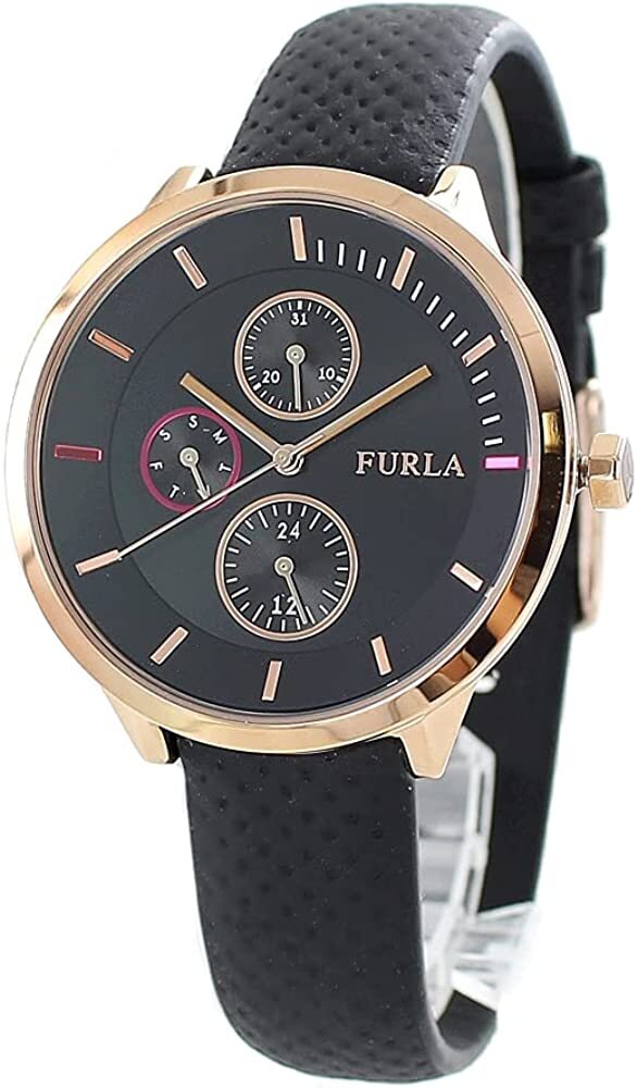 FURLA 腕時計　R4251102527　 フルラ　METROPOLIS メトロポリス 38m　クォーツ ローズゴールド 黒 ブラック 革 レザー カレンダー レディース 並行輸入品　プレゼント　記念日　クォーツ｜ラプラージュ　店