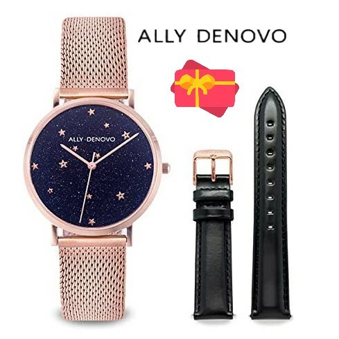 【ALLY DENOVO】 ウオッチ AF5017-4 アリーデノヴ STARRY NIGHT BOX 36粍 アベンチュリン・ブルーストーン Rose Gold / Black  メンズ レディース ウォッチ・プレゼント 並行輸入品 差し上げ物 祝する日