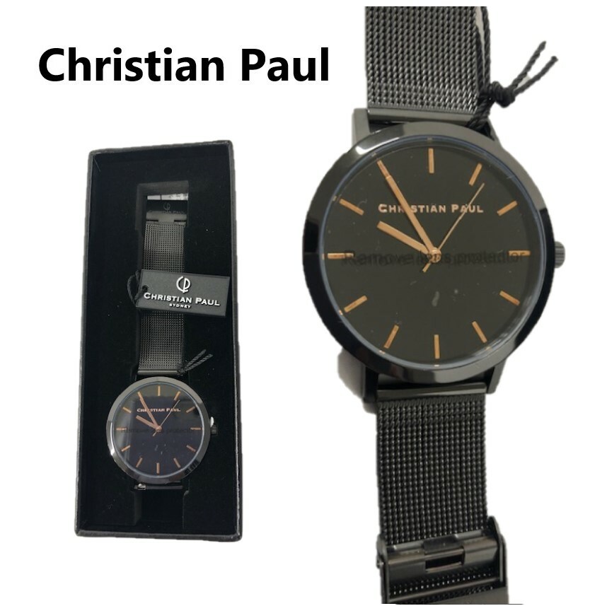 Christian Paul　腕時計　メンズ・レディース　ブラック 　 43mm-RBB4318　ユニセックス BLACK 　黒　メッシュスベルト　シンプル時計 ペアウォッチ 並行輸入品 プレゼント　記念日 クォーツ　防水