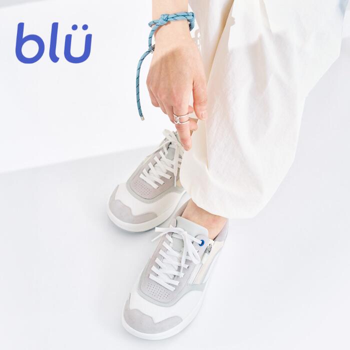 ラッキーベル blu DAISY ブリューデイジー 【24.5糎-27.5糎】白いこと/薄墨色/黒いこと 白/黒/灰 メンズ レディース スニーカー メッシュ 本革 ジッパー 二人組