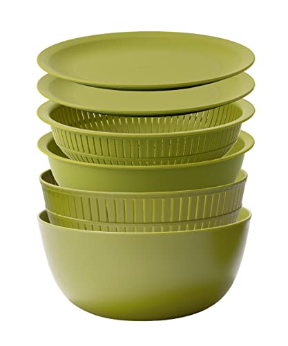 【マラソン最大46倍】ライクイット (like-it) ざる ボウル Colander&Bowl 米とぎにも使える ザルとボール グリーン 6点セット 日本製 水切り
