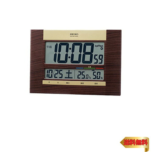 【マラソン最大46倍】セイコークロック(Seiko Clock) 掛け時計 置き時計兼用 電波 デジタル カレンダー 茶木目 18×26×2.2cm SQ440B
