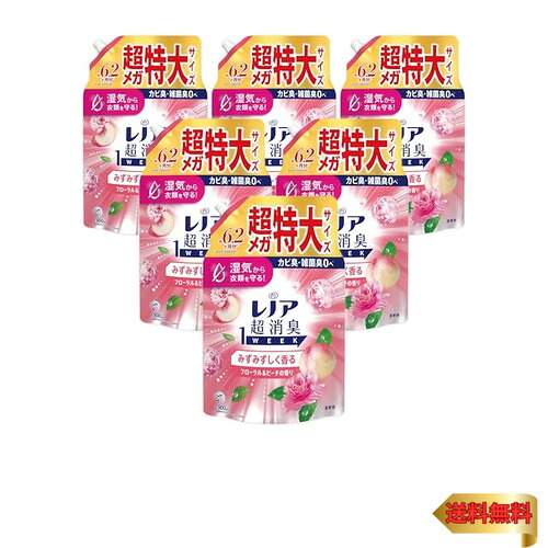 Lenor レノア 超消臭1WEEK 柔軟剤 みずみずしく香るフローラル&ピーチの香り 詰め替え 1900mLｘ6袋 [大容量] [ケース品]