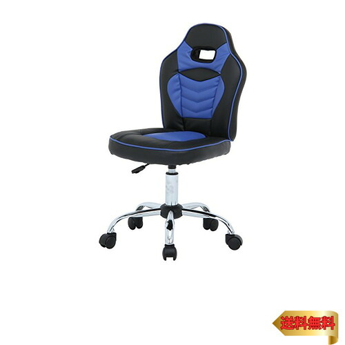 不二貿易 デスクチェア レーシングチェア 幅50×奥行50×高さ82.5~90cm ブルー キッズ用 高さ調整 合成皮革 キャスター付き 607