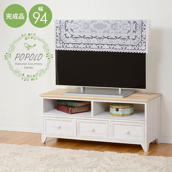 【10%クーポン★7/25(土)限定！】テレビ台 幅94cm【POPOLO】ポポロ（ローボード おしゃれ 白 収納 北欧 完成品 1人暮らし 小さい アンティーク風 32型 32インチ 32V 可愛い かわいい テレビボード 引き出し 引出し コンパクト ロータイプ 木製 TV台）｜ティアラシック - 姫系家具SHOP -