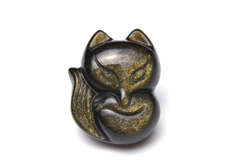 楽天市場】九尾の狐 ゴールデンオブシディアン ペンダントトップ 彫刻