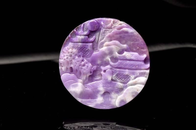 【30％OFF!】【１点物】5A級☆繊細彫刻 スギライト（杉石）　26mm　風景彫刻 ルース ハンドメイド _PB6785 高品質アイテム｜天然石　パワーストーン　ラトリエ