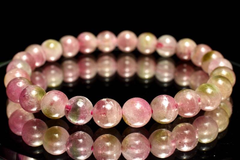 【20％OFF!】【１点物】AA☆透過性あり ウォーターメロントルマリン　7mm ブレスレット アクセサリー _MA2624