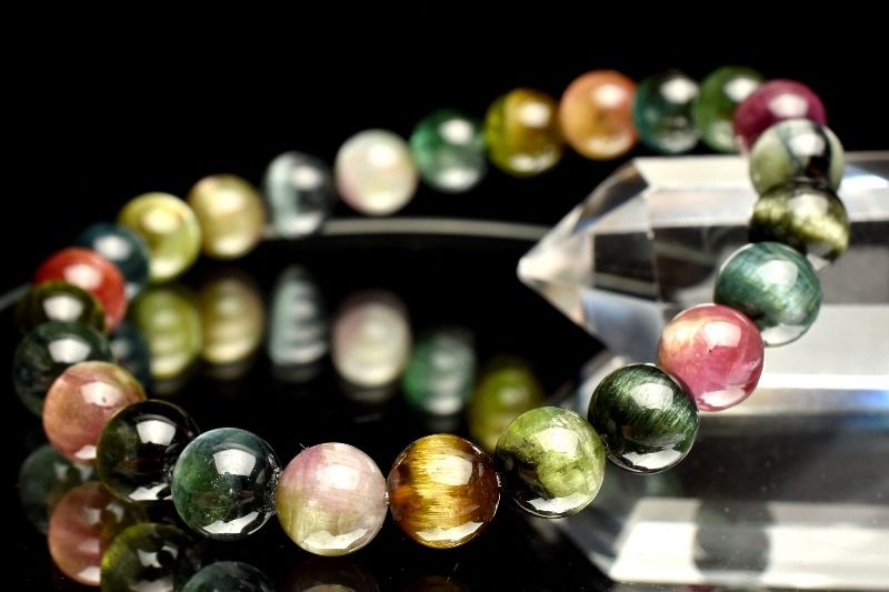 【１点物】AAA☆キャッツアイ効果 トルマリン　7.5mm ブレスレット アクセサリー _MA3381