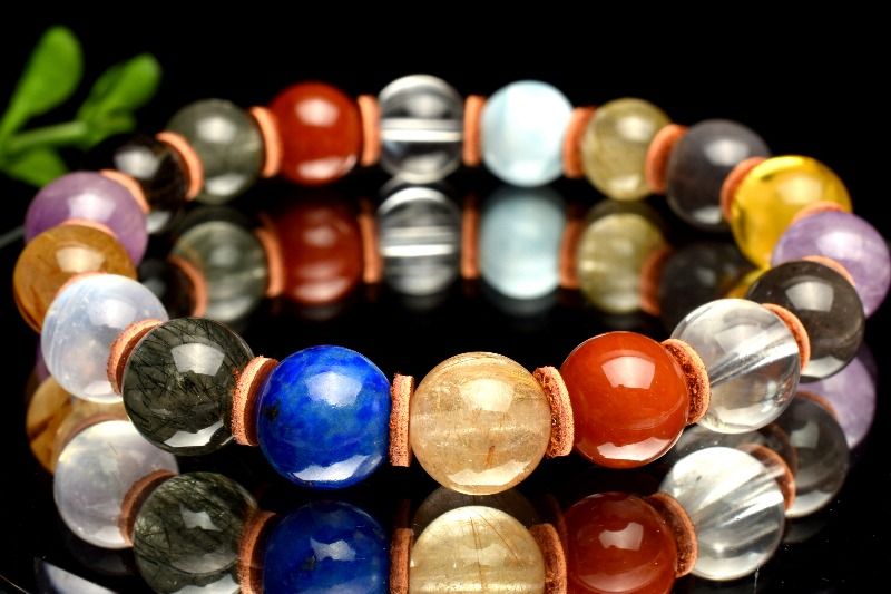 【20％OFF!】【１点物】高品質◇贅沢15種類！ 天然石MIX　9-9.5mm ブレスレット アクセサリー _MA4908