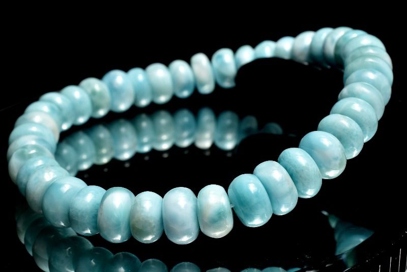 【１点物】癒しの波模様！ ラリマー　4-6x8mm　ボタン ブレスレット アクセサリー _MA6718
